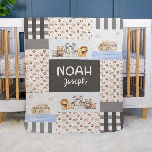 Noah's Ark Baby Quilt, Personalized Baby Noah's Ark Quilt, Optional Bundle with Sign, Noah's Ark Quilted Blanket, Noah's Ark Nursery,