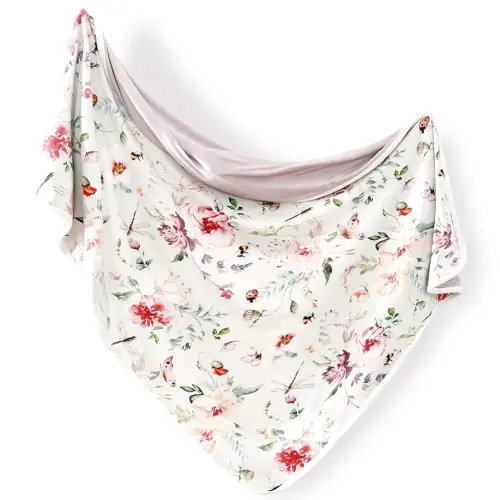 GRSSDER Baby Blankets Super Soft Jersey Knit Swaddle Blanket for Baby Girls and Boys, Double Layer Receiving Blankets 34 x 44 Inches Extra Large for Baby, Flowers and Insects