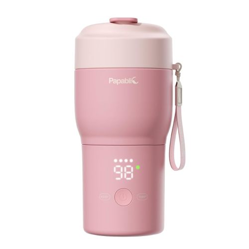 Papablic Portable Bottle Warmer Pro for Travel – Fast Heating, Built-in Sterilizer, 30W Fast Charge, 5-Temp Control, Easy-Clean Wide Mouth, Baby Milk Warmer for Breastmilk & Formula, Sakura Pink