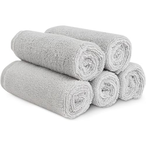 Natemia Organic Baby Washcloths (5 Pack, 12” x 12”) – 100% Organic Cotton – Ultra-Soft Baby Towels for Sensitive Skin – Newborn, Boys & Girls – Bathtime Wash Cloths, Baby Registry Must-Have (Grey)