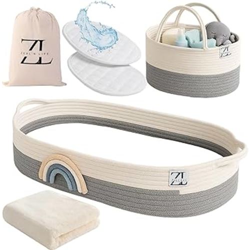 ZEAL'N LIFE Comprehensive Baby Changing Basket Bundle – Diaper Caddy, Blanket, Pad & Storage – Best Gift for Expected Moms – Big Bundle with Many Baby Gifts – Perfect for Newborns & Moms (Grey)