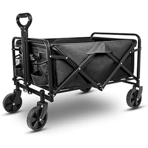 Yesker Foldable Wagon - 220lbs Collapsible Garden Carts with All Terrain Wheels for Outdoor Camping Sports Shopping Gardening - Heavy Duty Portable Utility Trolley (Black)