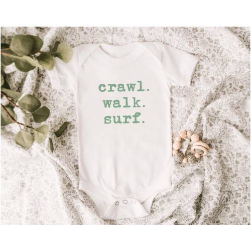 Crawl Walk Surf Baby Onesie | Newborn Boys Girls Bodysuit | Surfer Baby Onsie | Beach Babe | Cute Summer Toddler Boy Clothes Handmade Gifts