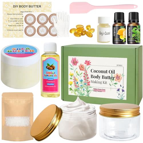 JUYRLE Body Butter Making Kit- Shea Butter Lotion Making Kit, DIY Crafts for Adults with Coconut Oil, Organic Shea Butter Natural Whipped Coconut Oil Body Butter Maker Skin Care Gifts for Women