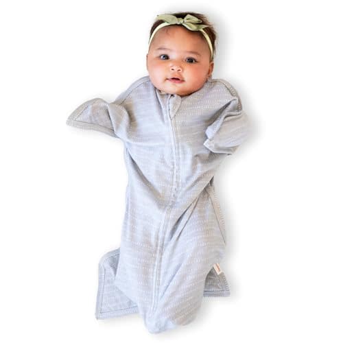 SleepingBaby Zipadee-Zip Transitional Swaddle Sack, 6-12 Month - Roomy Zipper Swaddle for Easy Diaper Changes and Proper Hip Development - Baby Swaddle Sack, Medium - Graystone