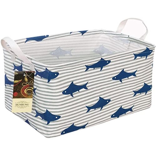 HUNRUNG Rectangle Storage Basket Cute Canvas Organizer Bin for Pet/Children Toys, Books, Clothes Perfect for Rooms/Playroom(Shark)
