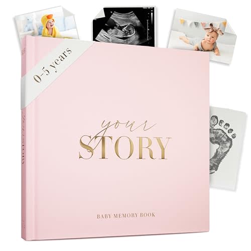 Baby Girl Memory Book – Blush Pink Baby Journal from Birth to Age 5 | Keepsake with Gold Foil Fabric Cover | Milestone Tracker, Photo Pages, Baby Shower Girls