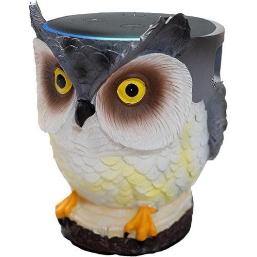 Owl Holder Stand, Upgraded Owl Statue Smart Speaker Holder Stand for Echo Dot 4th/3rd/2nd and 1st Generation, Google Home Mini/Google Nest Mini (2nd Gen), Home Decor Owl Shape Cartoon Decor-Grey