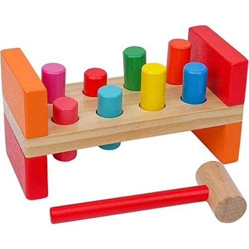Hidoggy Wooden Hammer Toy for Toddlers 1-3, Montessori Pounding Bench Toy with 8 Pegs and Mallet for Hand-Eye Coordination, STEAM Toddler Toy