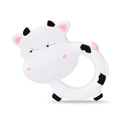Baby Silicone Teether,Sensory Chew Toys,BPA Free Soft and Effective Infant Teething Pain Relief Toys,Freezer Safe,Food Grade silicone,Best Shower Gift for Boys and Girls (Cow)