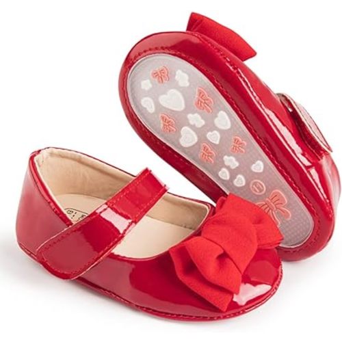 HsdsBebe Infant Baby Girls Mary Jane Flats Bow Non-Slip Soft Sole Princess Toddler First Walkers Sneaker Wedding Dress Shoes