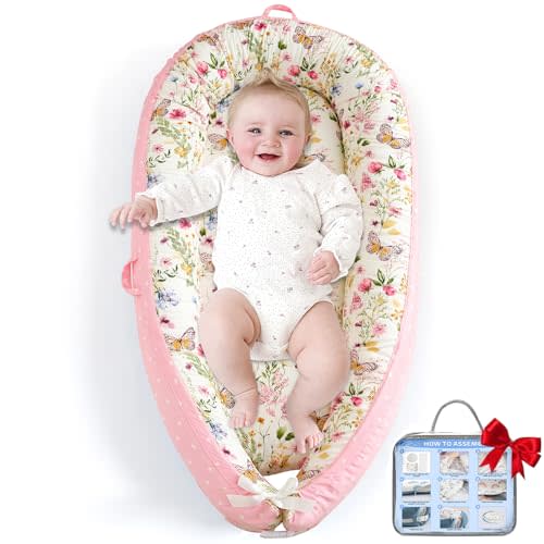 BELIVIUM Baby Lounger for Newborn, Infant Lounger for Playtime, Detachable 0-18 Months Infant Nest, Portable Baby Floor Seats & Loungers, Tummy Time Pillow Travel Essentials Must Haves Newborn Gifts