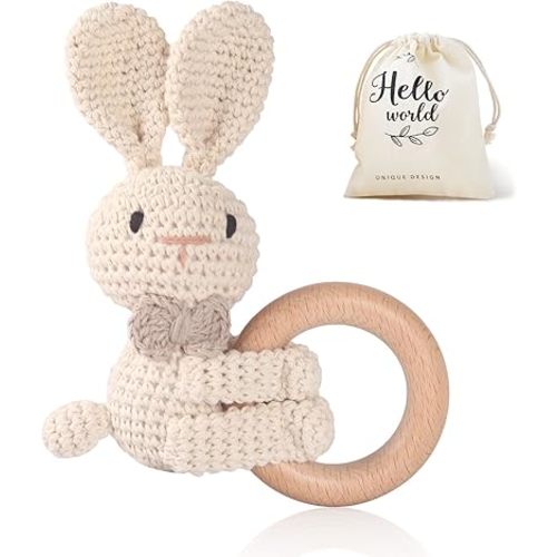WOODEN TEETHER Crochet Baby Rattle