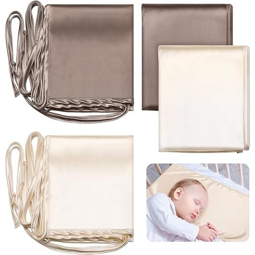 Hosuly 2 Pcs Satin Bassinet Sheet Baby Hair Soft Silk Feeling Sheet Baby Bassinet for Rectangle Cradle Pad Mattress Boys Girls Newborn Infant(Coffee, Khaki)