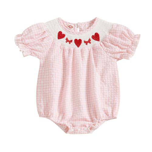 FIOMVA Toddler Baby Girl Clothes Summer Smocked Bubble Romper Embroidery Onesie Short Sleeve Bodysuit Cute Outfits
