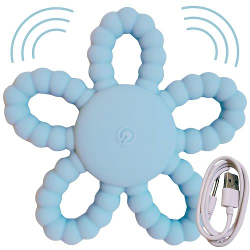 Vibrating Teether Oral Sensory Chew Toy for Babies & Toddlers–3X Vibration Settings USB-C Rechargeable Baby Chew Toy –Soft Silicone – BPA-Free-Boys Girls Gift-Blue