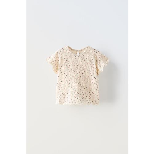 TEXTURED FLORAL T-SHIRT - Light ecru | ZARA United States