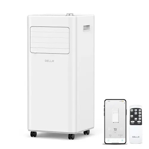 DELLA 8,000 BTU Portable Air Conditioner Cools Up To 150 Sq. Ft, Work with Alexa and WiFi, Geo Fencing, Dehumidifier & Fan Portable AC Unit with Remote Control & Window Kit