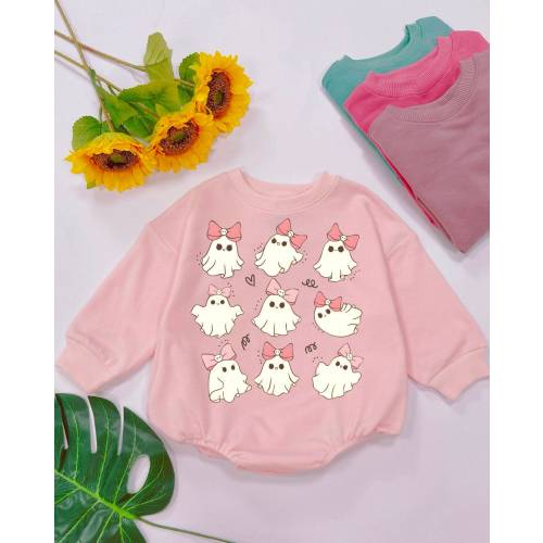Coquette Pink Ghost baby Romper, Little Boo Halloween Bodysuit, Spooky Ghost Baby Girl, Fall Baby Outfit, Halloween Baby Gift, Bubble Romper