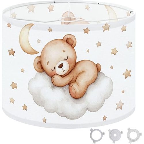 Drum Lamp Shade Seamless teddy bears clouds moon stars watercolor hand drawn white Lampshades for Floor Lamps Table Lamps Pendant Light Large Replacement Linen Lamp Shade Easy Assembly 13"x13"x10"