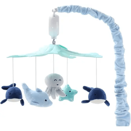 The Peanutshell Crib Mobile for Boys or Girls - Light and Dark Blue Musical Baby Crib Mobile with 12 Lullabies, Ocean Baby Nautical Nursery Decor