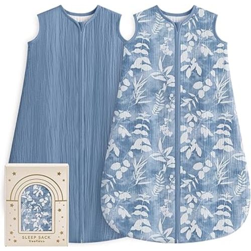 Yoofoss Baby Sleep Sack 0-6 Months 100% Organic Muslin Cotton Wearable Blanket Baby, Newborn Infant Sleeping Sack 2-Way Zipper Lightweight