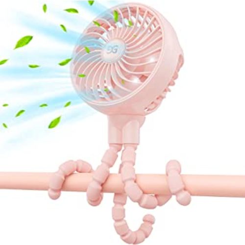 GUSGU Stroller Fan Clip on for Baby, Flexible Tripod & Rechargeable Battery, Small Personal Fan, Mini Portable Fan for Travel, Handheld, Car (Pink)