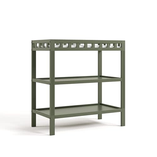 Storkcraft Morningside Changing Table (Olive) – GREENGUARD Gold Certified Baby Changing Table, Includes Waterproof Diaper Changing Pad, Easy 30-Minute Assembly, 2 Open Shelves for Storage