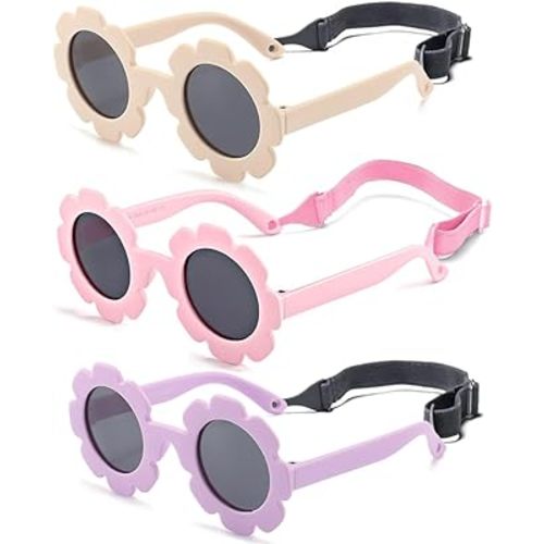 FBHLZ Baby flower Sunglasses with Strap girls polarized sunglasses Flexible Bendable Newborn UV400 Sunglasses for 0-24 months