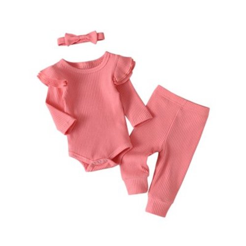 Newborn Infant Baby Girl Clothes Long Sleeve Romper Pants Headband headband Outfits Set ( 0-3 Months, Pink)