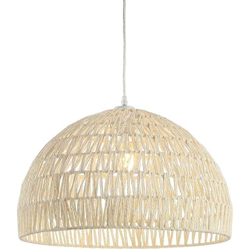 JONATHAN Y JYL6504A Campana 20" 1-Light Bohemian Modern Woven Rattan/Iron LED Pendant Farmhouse Coastal Adjustable Dining Room Living Room Kitchen Island Foyer Bedroom Hallway, Cream