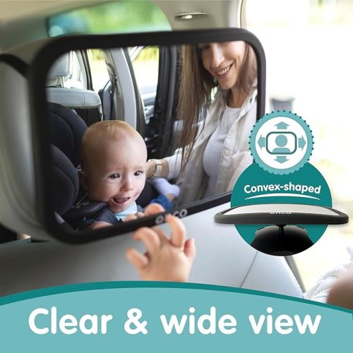 Onco Baby Car Mirror Rear-facing - Platinum Award Winning Car Mirror, Baby Essentials for Newborn, 100% Shatterproof 360° Car Seat Mirror Rear Facing Infant - Black