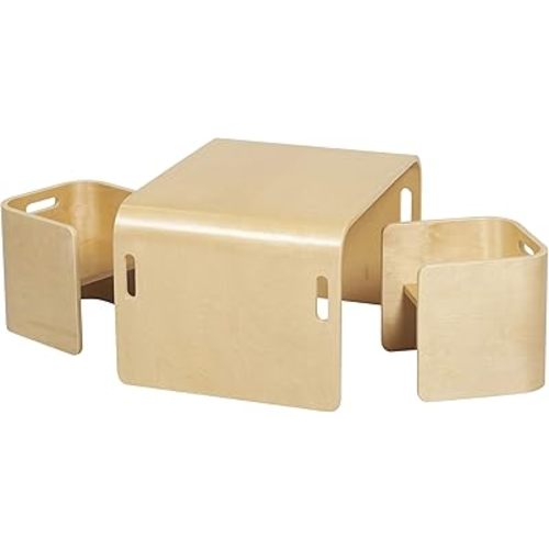 ECR4Kids Bentwood Multipurpose Table and Chair Set, Kids Furniture, Natural, 3-Piece