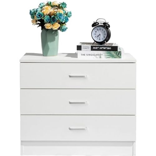3 Drawer White Dresser for Bedroom, Small Chests of Drawers Modern Nightstand, Dresser Chest with 3 Storage Drawers, Dressers for Nursery, Hallway, Living Room, Closet