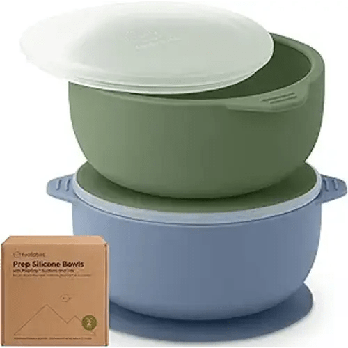 KeaBabies 2-Pack Baby Bowls with Suctions, Lids - Silicone Toddler Suction Bowls for Baby Boy, Girl, Kids, Food Grade Silicone, BPA-Free, Dishwasher Safe, Toddler Eating Essentials (Slate)