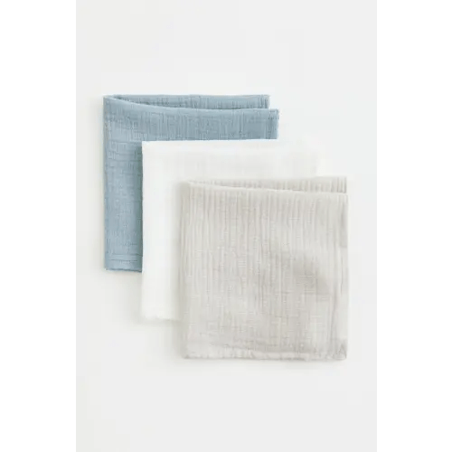 3-pack Muslin Comfort Blankets, Light turquoise/white