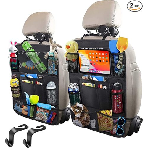 Car Storage Organizer 2 PCS,Car Backseat Organizer for Kids Durable Waterproof Oxford Fabric with Touchable Tablet Holder 8 Mesh Pockets and 2 Pockets for Snacks Toys,Car Travel Accessories