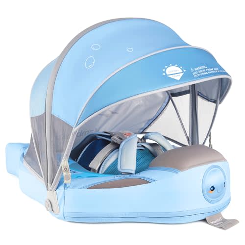 Baby Floats for Pool with Canopy Removable Sun Protection Canopy Mambobaby Float Non Inflatable Upgrade Add Tail Avoid Flip Waterproof Skin-Friendly Infant Swim Float 3-24 Months