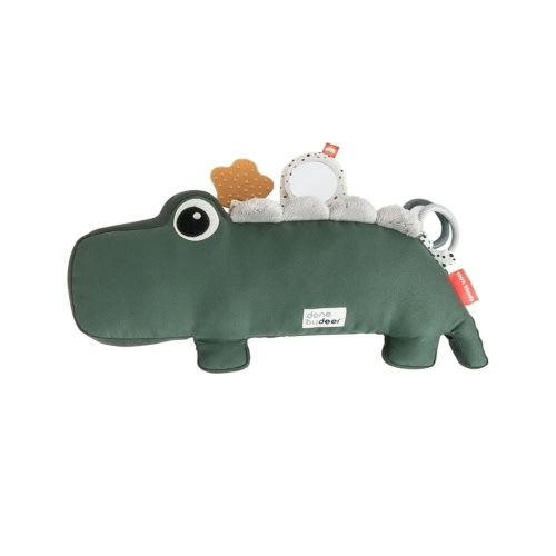 Done by Deer Tummy Time Activity Toy Croco Green - Soft Pillow with Teether, Rings, Mirror, Tags, and Crinkle Sounds for Sensory Exploration & Neck/Back Strength