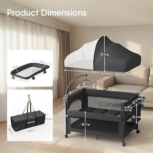 TinyGlow 4 in 1: Baby Bassinet, Pack and Play, Bedside Crib Sleeper, & Diaper Changer