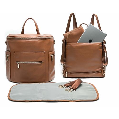 Leather Diaper Bag Backpack by Miss Fong, Diaper Bag with Changing Pad, Diaper Bag Organizer,Stroller Straps and Insulated Pockets (Brown- New Convertible)