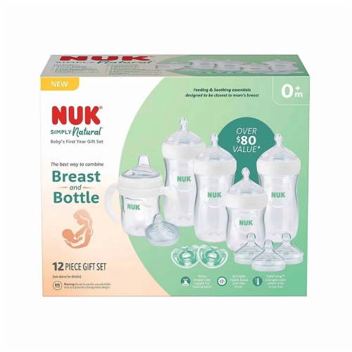 NUK Simply Natural Bottles, SafeTemp Indicator, 12-Pc Gift Set, BPA-Free