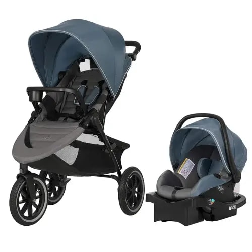 Evenflo Folio3 Stroll and Jog Travel System with LiteMax 35 Infant Car Seat (Skyline Blue)