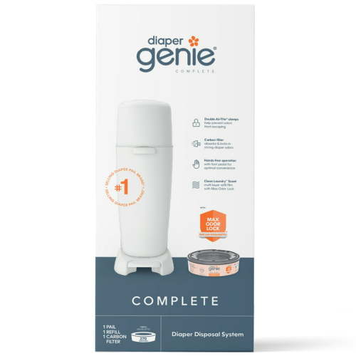 Diaper Genie Complete Diaper Pail (White) Odor Control, 1 Diaper Trash Can, 1 Refill, 1 Filter