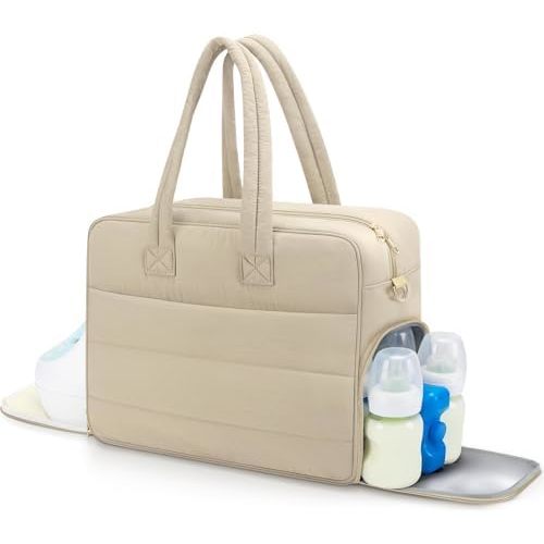 Breast Pump Bag with Insulated Breast Milk Cooler Pocket, Fits Spectra S1/S2 & Most Pumps, Water‑Resistant Work & Travel Tote with 15.6" Laptop Sleeve, Stroller Straps, Luggage Sleeve & Ice Pack,Camel