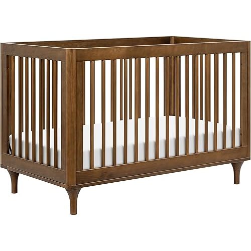 babyletto Lolly 3-in-1 Convertible Crib with Toddler Bed Conversion Kit in Natural Walnut, Greenguard Gold Certified