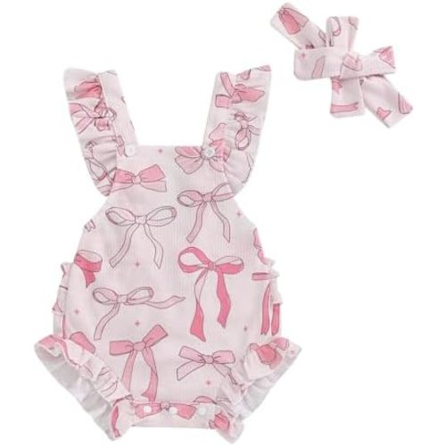 ZAXARRA Little Baby Girls 2Pcs Summer Outfits Fly Sleeve Flower Print Bodysuit with Headband Newborn Clothes