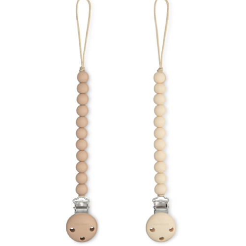 Comfy Cubs Pacifier Clips 2 Pack - 100% Food Grade Silicone Baby Pacifier Clips, BPA & PVC Free - CPSIA Certified, Lightweight and Flexible Baby Gifts - Beige & Light Beige
