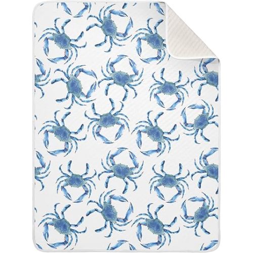 Swaddle Blanket Blue Crabs Cotton Blanket for Infants, Receiving Blanket, Lightweight Soft Swaddling Blanket for Crib, Stroller, Nursery Blankets, Ocean, 30x40 in
