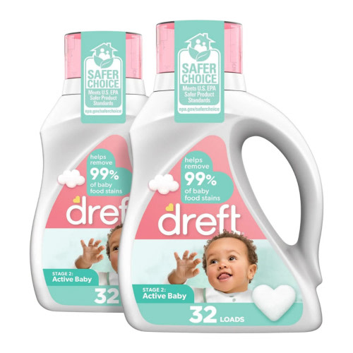 Dreft Stage 2: Active Baby Liquid Laundry Detergent, 2x46 oz
